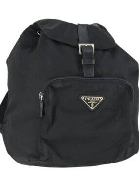 PRADA Backpack Nylon Black Silver Auth 170313
